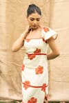 Kalakaari By Sagarika_Orange Cotton Embroidery Square Neck Floral Midi Dress _Online_at_Aza_Fashions