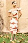Buy_Kalakaari By Sagarika_Orange Cotton Embroidery Square Neck Floral Midi Dress _at_Aza_Fashions