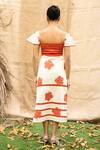 Shop_Kalakaari By Sagarika_Orange Cotton Embroidery Square Neck Floral Midi Dress _at_Aza_Fashions