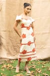 Buy_Kalakaari By Sagarika_Orange Cotton Embroidery Square Neck Floral Midi Dress 