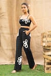 Shop_Kalakaari By Sagarika_Black Cotton Embroidery Square , Open Floral Pant Set _Online_at_Aza_Fashions