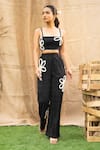 Kalakaari By Sagarika_Black Cotton Embroidery Square , Open Floral Pant Set _at_Aza_Fashions