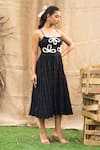 Shop_Kalakaari By Sagarika_Black Cotton Embroidery Square Neck Midi Dress With _Online_at_Aza_Fashions