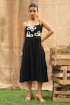 Buy_Kalakaari By Sagarika_Black Cotton Embroidery Square Neck Midi Dress With _at_Aza_Fashions