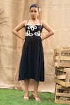 Kalakaari By Sagarika_Black Cotton Embroidery Square Neck Midi Dress With _at_Aza_Fashions