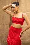 Kalakaari By Sagarika_Red Cotton Ruffles Round Neck Skirt And Top Set _Online_at_Aza_Fashions