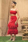 Kalakaari By Sagarika_Red Cotton Ruffles Round Neck Skirt And Top Set _at_Aza_Fashions