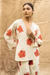 Shop_Kalakaari By Sagarika_Off White Cotton Embroidery V-neck Floral Print Pant Set _Online_at_Aza_Fashions