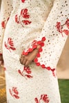 Kalakaari By Sagarika_Red Cotton Embroidery V-neck Floral Midi Dress _Online_at_Aza_Fashions