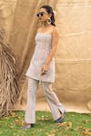 Buy_Kalakaari By Sagarika_Multi Color Cotton Open Neck Designer Striped Top And Pant Set _Online_at_Aza_Fashions