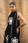 Kalakaari By Sagarika_Black Cotton Halter Neck Maxi Dress With Floral Embroidery _Online_at_Aza_Fashions