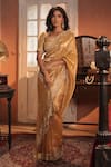 Buy_Midushi Bajoria_Gold Silk, Tissue Embroidery Sweetheart Neck Classic Saree _Online_at_Aza_Fashions