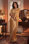 Shop_Midushi Bajoria_Gold Silk, Tissue Embroidery Sweetheart Neck Classic Saree _Online_at_Aza_Fashions