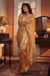 Shop_Midushi Bajoria_Gold Silk, Tissue Embroidery Sweetheart Neck Classic Saree _at_Aza_Fashions