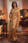 Buy_Midushi Bajoria_Gold Silk, Tissue Embroidery Sweetheart Neck Classic Saree _at_Aza_Fashions