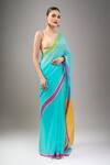 Buy_Mint N Oranges_Blue Chanderi Handwoven Saree Set _Online_at_Aza_Fashions
