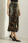 RANNA GILL_Black Polyester, Satin Lunara Pleated Midi Skirt _Online_at_Aza_Fashions