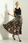 Buy_RANNA GILL_Black Polyester, Satin Lunara Pleated Midi Skirt _at_Aza_Fashions