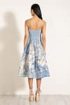 RANNA GILL_Sky Blue Viscose, Linen V-neck Aria Pleated Midi Dress _Online_at_Aza_Fashions