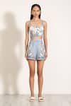 RANNA GILL_Sky Blue Viscose, Linen Square Neck Coraline Printed Bustier _Online_at_Aza_Fashions