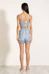 Shop_RANNA GILL_Sky Blue Viscose, Linen Square Neck Coraline Printed Bustier _at_Aza_Fashions