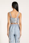 RANNA GILL_Sky Blue Viscose, Linen Square Neck Coraline Printed Bustier _at_Aza_Fashions