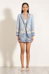 Buy_RANNA GILL_Sky Blue Viscose, Linen Embroidery Collared Mira Knotch Jacket _Online_at_Aza_Fashions