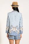 RANNA GILL_Sky Blue Viscose, Linen Embroidery Collared Mira Knotch Jacket _Online_at_Aza_Fashions