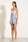 RANNA GILL_Sky Blue Viscose, Linen Embroidery Fleur Printed Shorts _Online_at_Aza_Fashions