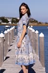 Buy_RANNA GILL_Sky Blue Viscose, Linen Collared Printed Midi Shirt Dress _Online_at_Aza_Fashions