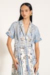 Shop_RANNA GILL_Sky Blue Viscose, Linen Collared Printed Midi Shirt Dress _Online_at_Aza_Fashions