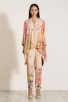Buy_RANNA GILL_Multi Color Satin Embroidery Mandarin Collar Multi-color Blend Kaftan Set _Online_at_Aza_Fashions