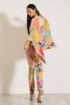 Shop_RANNA GILL_Multi Color Satin Embroidery Mandarin Collar Multi-color Blend Kaftan Set _Online_at_Aza_Fashions