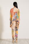 RANNA GILL_Multi Color Satin Embroidery Mandarin Collar Multi-color Blend Kaftan Set _Online_at_Aza_Fashions