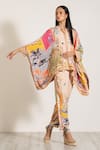 Buy_RANNA GILL_Multi Color Satin Embroidery Mandarin Collar Multi-color Blend Kaftan Set 