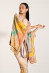 Shop_RANNA GILL_Multi Color Satin Embroidery Mandarin Collar Multi-color Blend Kaftan Set 