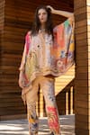 Buy_RANNA GILL_Multi Color Satin Embroidery Mandarin Collar Multi-color Blend Kaftan Set _at_Aza_Fashions