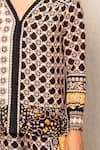 Buy_RANNA GILL_Brown Viscose, Linen Embroidery V-neck Orla Designer Printed Shirt _Online_at_Aza_Fashions