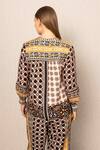 Shop_RANNA GILL_Brown Viscose, Linen Embroidery V-neck Orla Designer Printed Shirt _at_Aza_Fashions