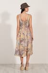 RANNA GILL_Gold Linen Square Neck Panelled Midi Dress _Online_at_Aza_Fashions