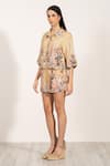 RANNA GILL_Gold Linen Collared Petra Cropped Shirt _Online_at_Aza_Fashions
