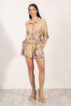 Buy_RANNA GILL_Gold Linen Collared Petra Cropped Shirt _Online_at_Aza_Fashions