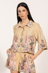Shop_RANNA GILL_Gold Linen Collared Petra Cropped Shirt _Online_at_Aza_Fashions