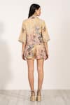 Shop_RANNA GILL_Gold Linen Collared Petra Cropped Shirt _at_Aza_Fashions