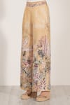 RANNA GILL_Gold Linen Fioria Wide Leg Pants _Online_at_Aza_Fashions