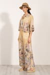 Buy_RANNA GILL_Gold Linen Fioria Wide Leg Pants _at_Aza_Fashions