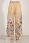 Shop_RANNA GILL_Gold Linen Fioria Wide Leg Pants _at_Aza_Fashions