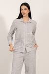 RANNA GILL_Gray Linen Embroidery Collared Elvira Buttondown Shirt_Online_at_Aza_Fashions