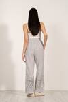 Shop_RANNA GILL_Gray Linen Embroidery Verena High Waisted Pants _at_Aza_Fashions