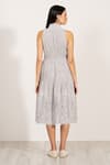 RANNA GILL_Gray Linen Embroidery Halter Neck Pleated Midi Dress _Online_at_Aza_Fashions